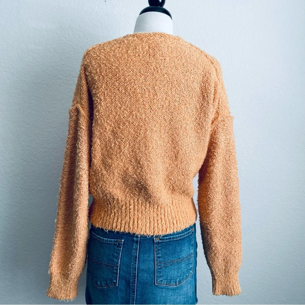 We the Free Free People Orange Eyelash  V-Neck Cropped Sweater